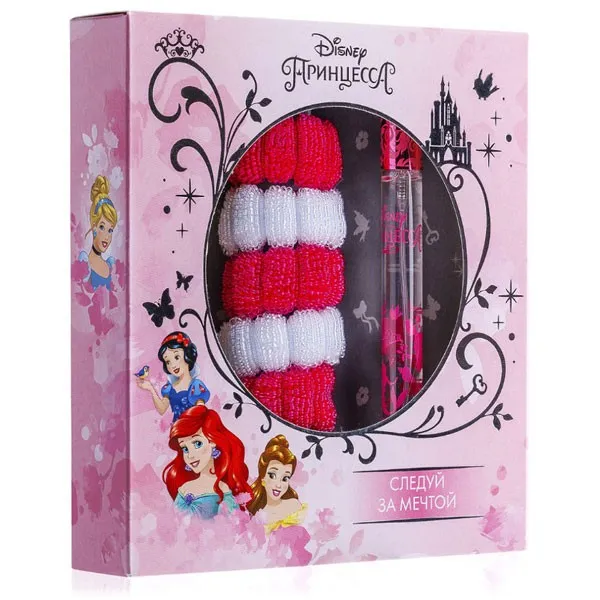 Принцесса Disney. Следуй за мечтой набор (душ. вода 15 мл. + резинки для волос 5 шт.)